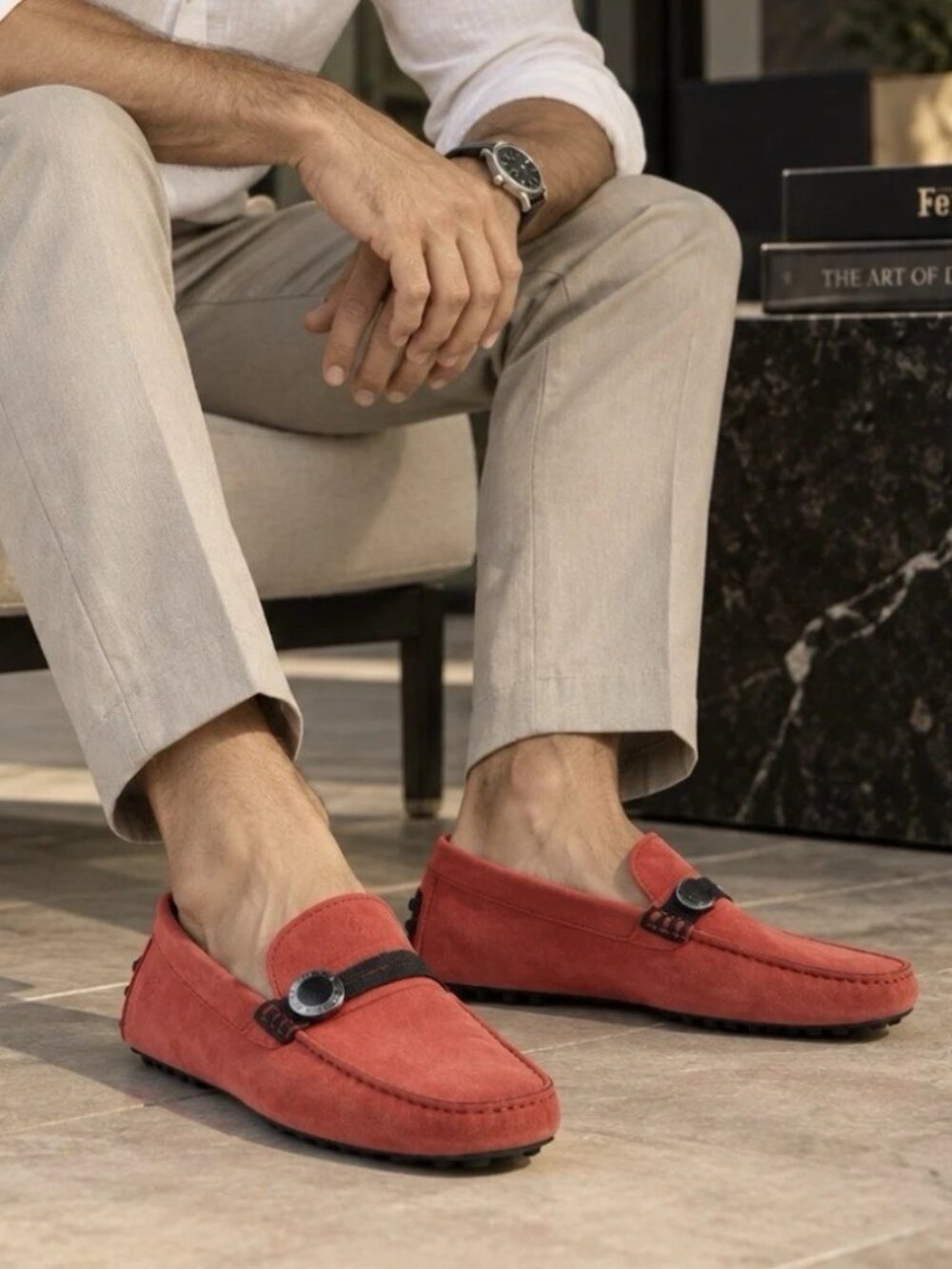 Authentic Tod’s for Ferrari Red Suede Driving Loafers Men’s 5.5
